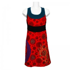 Black And Red Dress - Blue Collar with Spirals and Stitching