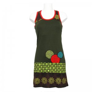 Green Dress - Square patterns and Bobbles